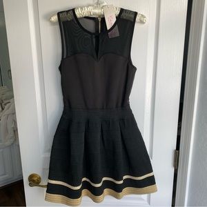 NWT Choklate Paris Mini Dress Textured Fit & Flare Black/Gold Sleeveless Party S